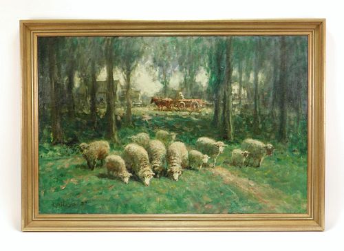 Manor of G. A. Hays Impressionist Sheep Painting
