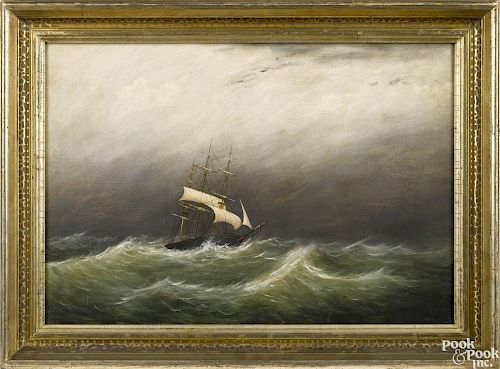 Clement Drew (American 1806-1889), oil on canvas ship portrait, signed verso, 14'' x 20''.