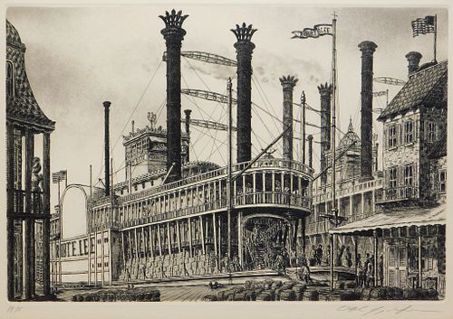 Alan Jay Gaines Robert E. Lee Steamboat Etching