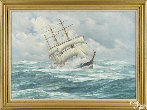 Anton Otto Fischer (American 1882-1962), oil on canvas seascape with a clipper ship