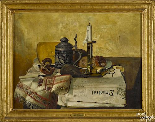 Carl Philipp Weber (American 1850-1921), oil on canvas still life, signed lower left, 18'' x 24''.