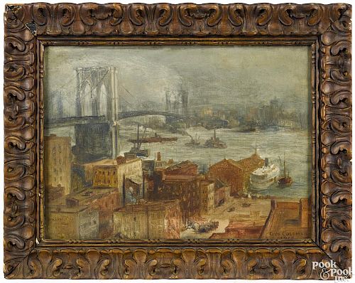 George Coleman (American 1881-1934), oil on canvas of the Brooklyn Bridge, signed lower right