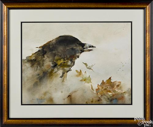 Rea Redifer (American 1933-2008), watercolor of a crow, signed lower left and dated 2005