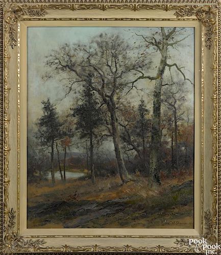 Christopher High Shearer (American 1846-1926), oil on canvas wooded landscape, signed lower right