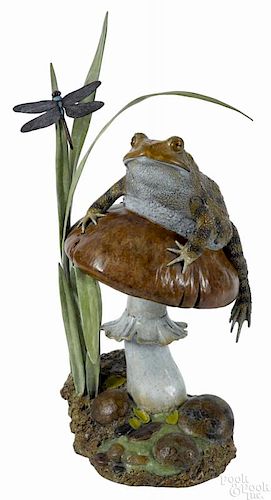 Kim Kori (American 20th/21st c.), bronze figure of a toad and mushroom, signed and dated 1999