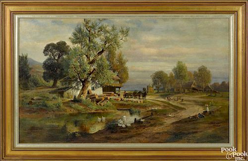 Carl Philipp Weber (American 1850-1921), oil on canvas landscape with a sawmill, signed