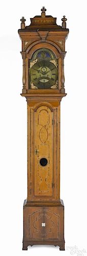 Important Lancaster, Pennsylvania Queen Anne cherry tall case clock, dated 1762