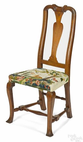 New England Queen Anne maple dining chair, ca. 1760, with crooked feet.