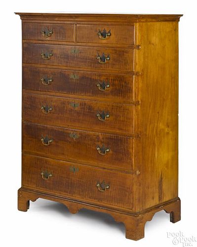 New England Chippendale tiger maple and birch semi-tall chest, ca. 1770, 51'' h., 36'' w.