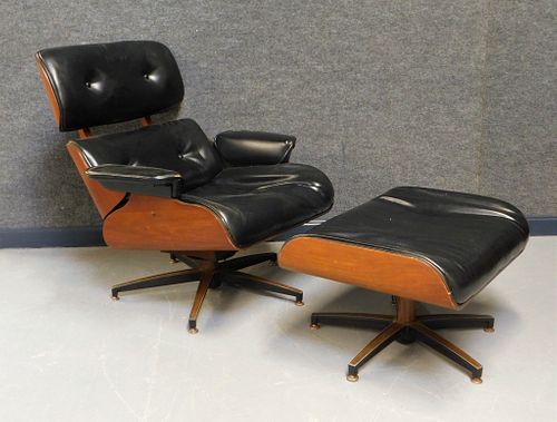 MCM Eames Style Leather Chair & Ottoman