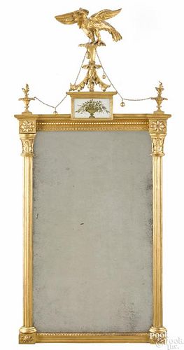 Fully carved Federal giltwood mirror with eagle crest, ca. 1810, probably New York
