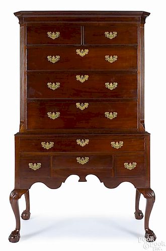 New York Chippendale mahogany high chest, ca. 1770, the upper section with fluted