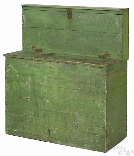 Unusual New England painted pine feed bin, 19th c., with a fall front top