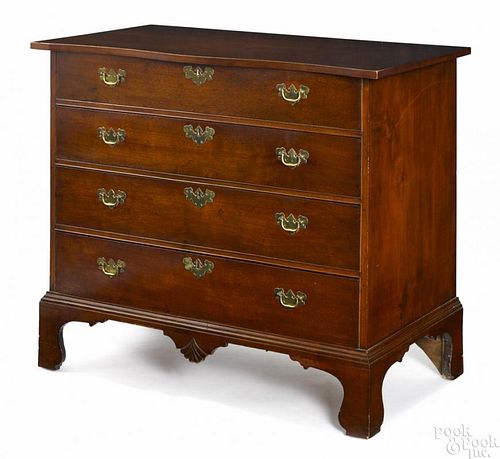 New England Chippendale birch chest of drawers, ca. 1770, with a serpentine top