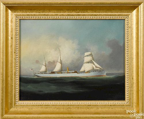China Trade, oil on canvas British sail and steam ship portrait, 11'' x 14''.