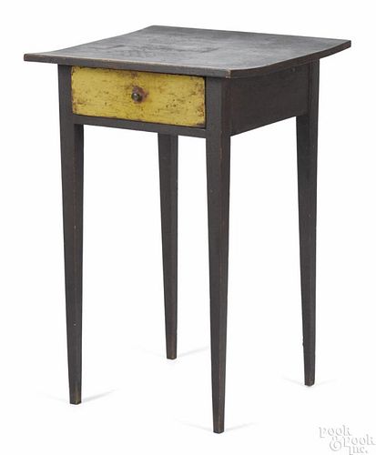 New England painted pine one-drawer stand, 19th c., retaining an old Spanish brown surface