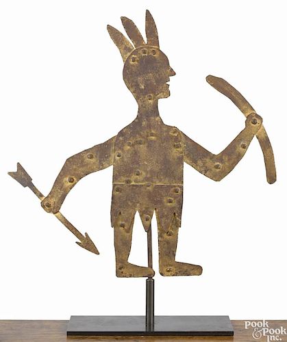 Sheet iron Native American Indian weathervane, 20th c., with traces of a gilt surface, 23'' h.