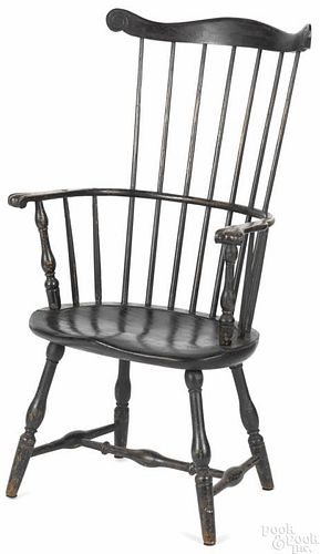 Fanback Windsor armchair, ca. 1790, retaining an old dark green surface.