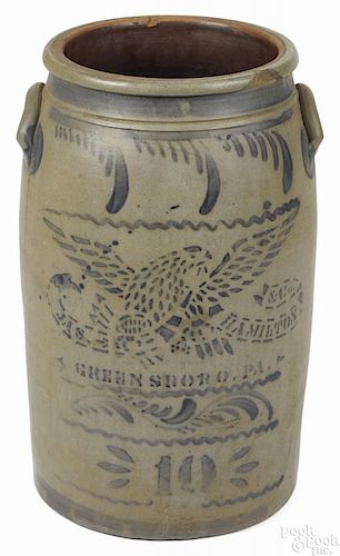 Pennsylvania ten-gallon stoneware crock, 19th c., inscribed Jas. Hamilton & Co. Greensboro Pa