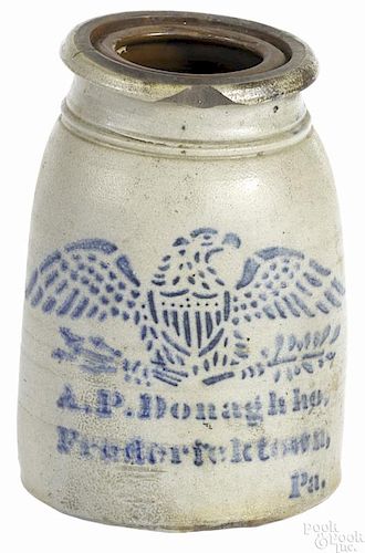 Pennsylvania stoneware crock, 19th c., with stenciled American eagle decoration
