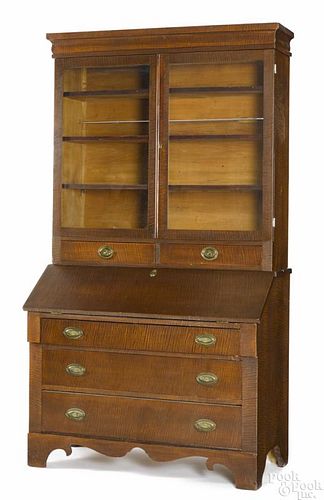 New England tiger maple secretary desk, 19th c., 78 3/4'' h., 42'' w.