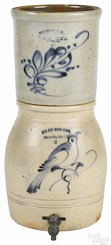 New York stoneware cooler, 19th c., impressed Gate City Water Cooler Patented May 25th 1886