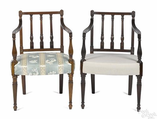 Pair of Philadelphia Sheraton carved mahogany armchairs, ca. 1810