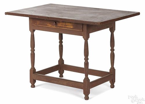 New England painted pine tavern table, late 18th c., retaining a later red surface, 25 1/4'' h.