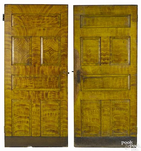 Two Mahantongo Valley, Pennsylvania painted doors, retaining their original yellow and brown grain