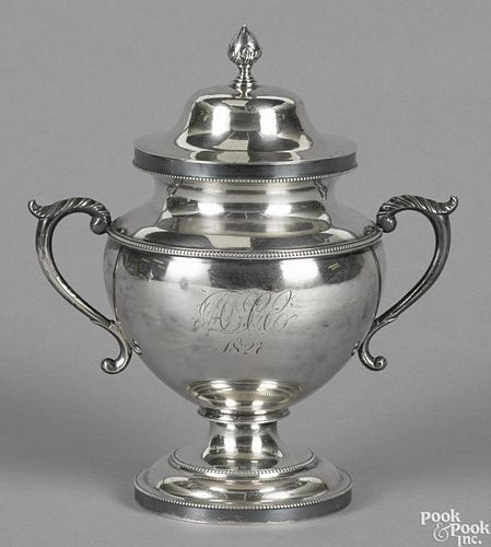 Philadelphia silver covered sugar, dated 1827, bearing the touch of James Peters, 8 3/4'' h.