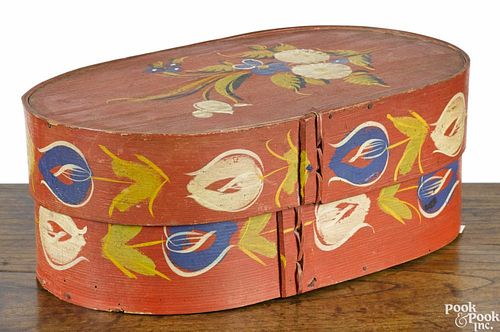 Continental painted bride's box, 19th c., retaining its original vibrant floral decoration