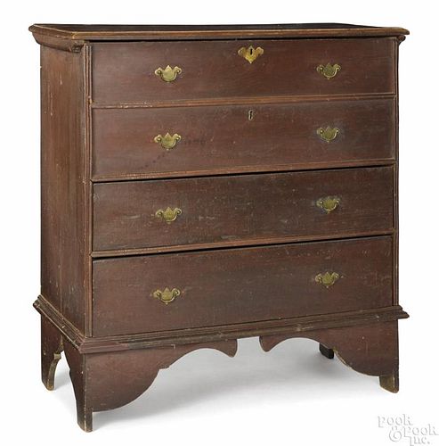 Long Island, New York sycamore mule chest, 19th c., retaining an old painted Spanish brown surface