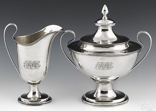 New York coin silver covered sugar and creamer, dated 1856