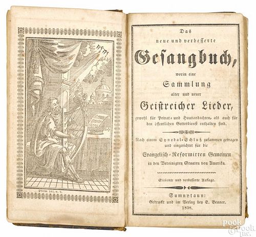 German hymnbook, Gesangbuch, printed by Enos Benner in Southeastern Pennsylvania, 1838