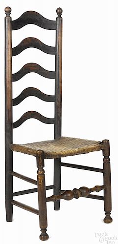 Delaware Valley five-slat ladderback chair, late 18th c., with a turned front stretcher.
