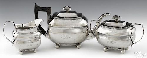New York three-piece coin silver tea service, ca. 1820, bearing the touch of William Thomson