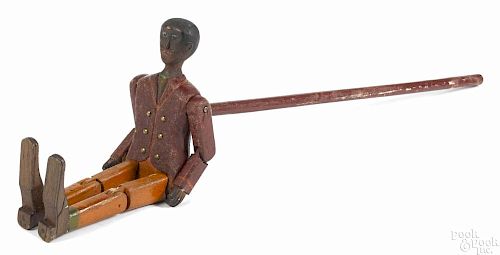Carved and painted black Americana figure of a dancing man, late 19th c., 8 3/4'' h.