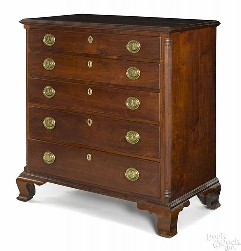Pennsylvania Chippendale walnut chest of drawers, ca. 1800, with fluted quarter columns