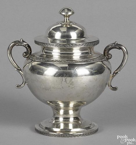 Philadelphia coin silver covered sugar, ca. 1825, bearing the touch of John Curry, 8'' h., 17.8 ozt