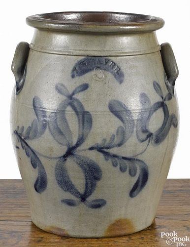 Beaver, Pennsylvania three-gallon stoneware crock, 19th c., impressed J. Weaver