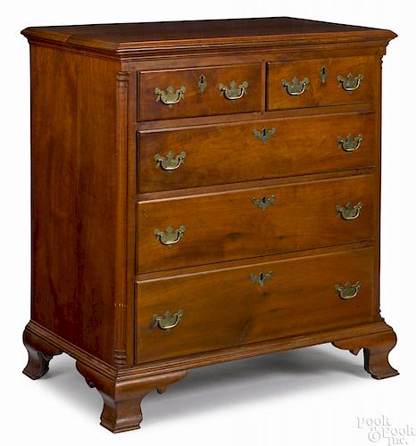 Pennsylvania Chippendale cherry chest of drawers, ca. 1775, with fluted quarter columns