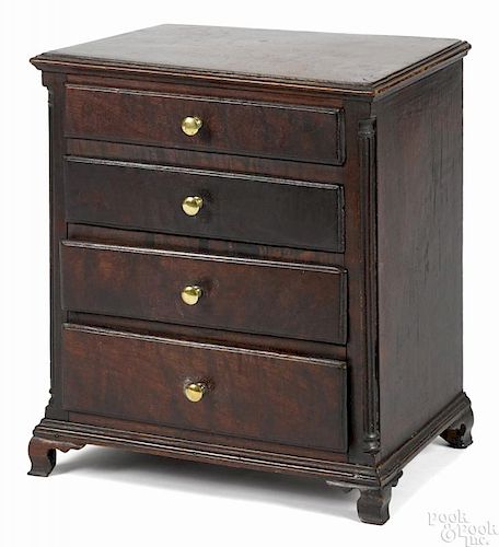 Miniature Pennsylvania Chippendale walnut chest of drawers, ca. 1770, with four drawers