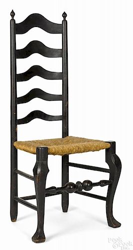 Delaware Valley five-slat ladderback side chair, ca. 1760, with a rush seat and crooked feet