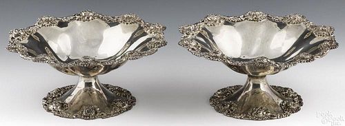 Pair of Dominick and Haff sterling silver compotes, in the chrysanthemum pattern, 4 1/2'' h.
