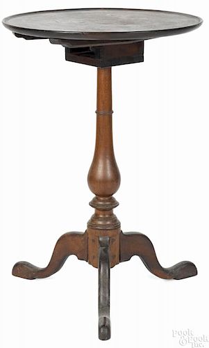 Pennsylvania Queen Anne walnut candlestand, late 18th c., with an unusual box-form birdcage