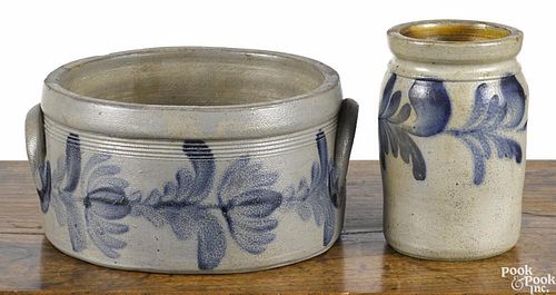 Small Pennsylvania stoneware crock, 19th c., 6 3/4'' h., together with a butter crock