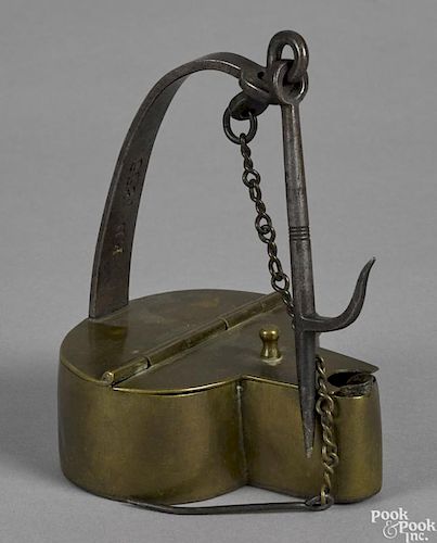 Peter Derr (Berks County, Pennsylvania 1793-1868), brass, copper, and iron fat lamp