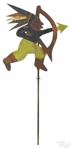 Painted sheet iron Indian weathervane, early 20th c., retaining an old polychrome surface, 15'' h.