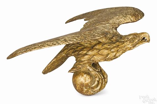 American carved and gilded pilot house eagle, 19th c., retaining traces of its original gilt