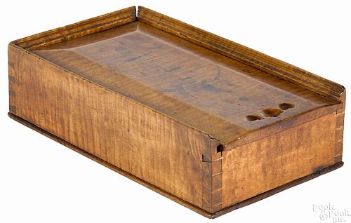 Pennsylvania tiger maple slide lid box, 19th c., 2 1/2'' h., 9 3/4'' w., 5 1/2'' d.